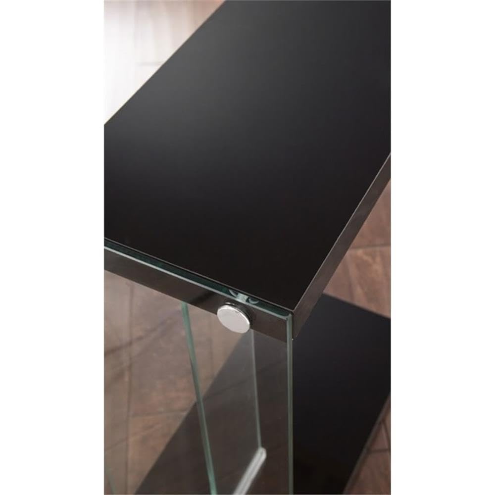 Steve Silver Elaina Chair Side End Table, ??Shaped Table, Living Room, Bedroom, Balcony, and Office, Tempered Glass, Fits Under a Sofa or Chair, Faux Wood, 18.5&quot; Lx10 Wx25 H, Black