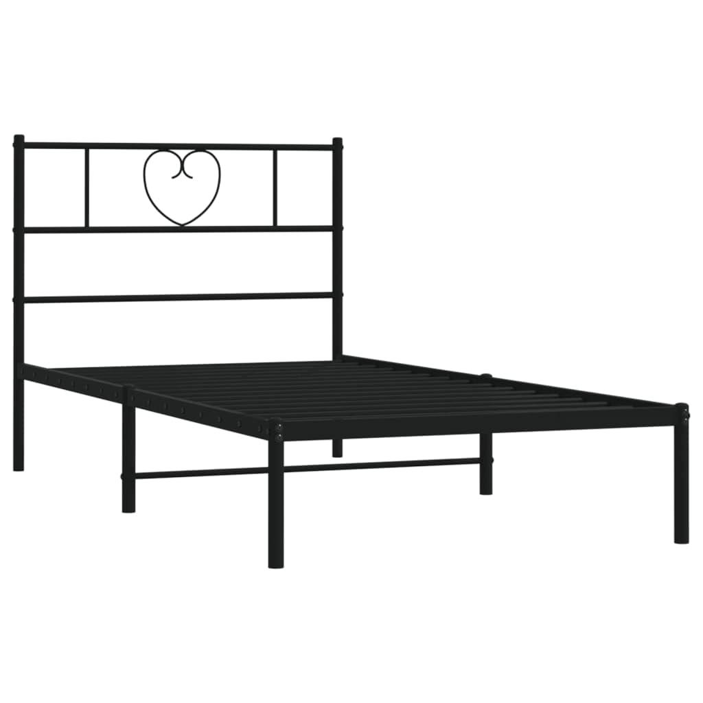vidaXL Twin XL Metal Bed Frame with Headboard and Stable Slats, Under Bed Storage Space, Sturdy Steel Construction and Easy Assembly, Minimalist Style, Black, 12'' High, Without Mattress