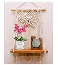 Muizz Macram Wall Hanging Shelf |930| Indoor Boho Wall Decor For Bedroom, Wood Hanging Shelf Organizer, Handmade Woven Cotton Ro