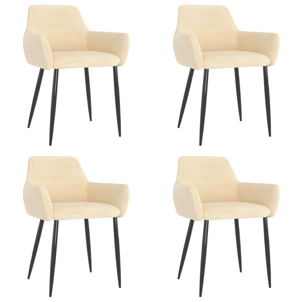 vidaXL Dining Chairs in Cream Velvet - Set of 4, Modern Design, Soft-to-Touch Backrest, Sturdy Metal Legs, Perfect for Indoor Fu