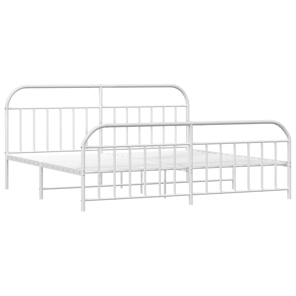 vidaXL 12 Inch White King Size Bed Frame with Headboard & Footboard, Sturdy Metal Platform Bed Frame & Slats, Extra Under Bed Storage, No Box Spring Needed, Without Mattress