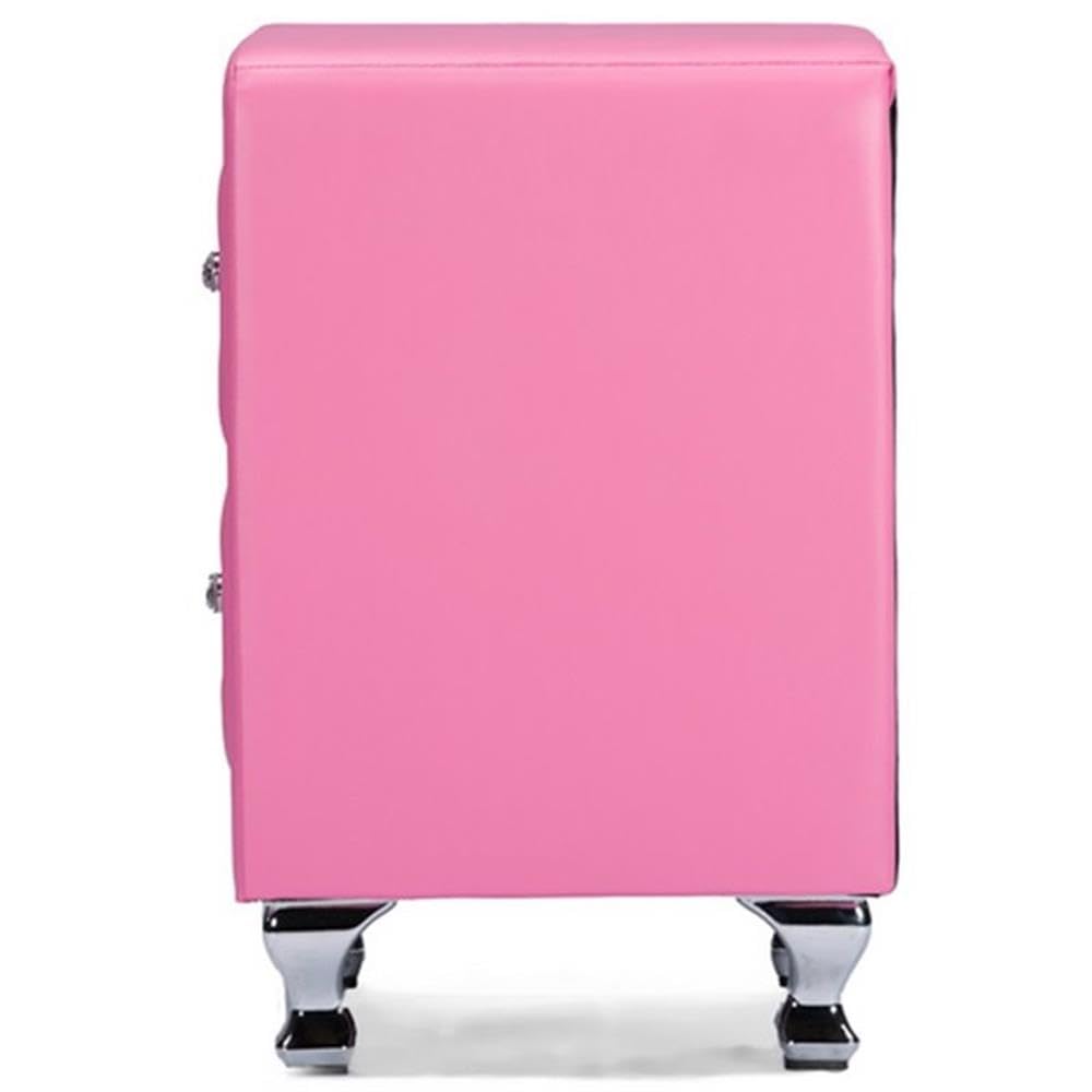 Baxton Studio Stella Crystal Tufted Pink Leather Modern Nightstand