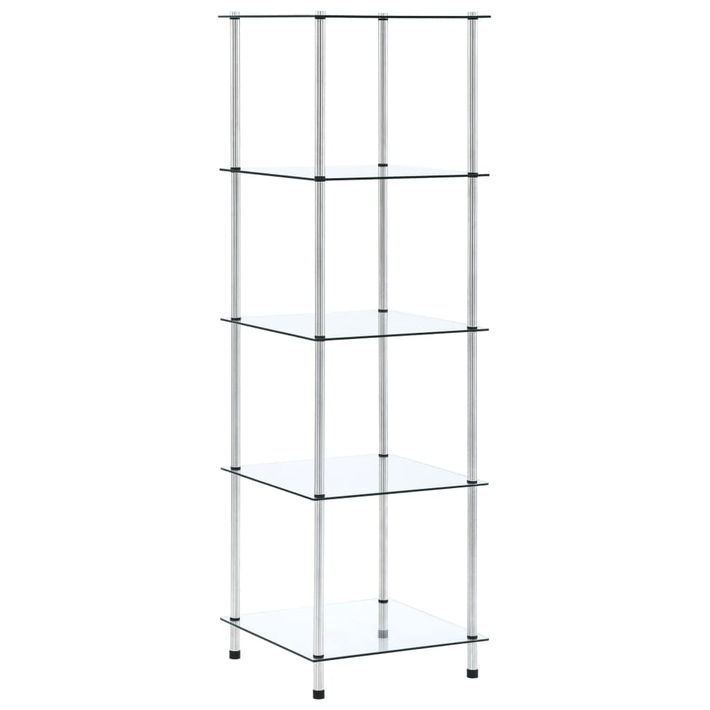 vidaXL Transparent Tempered Glass 5-Tier Shelf - Multi-Purpose Display Rack for Home, Office or Bathroom - Stainless Steel Frame, Easy Assembly.