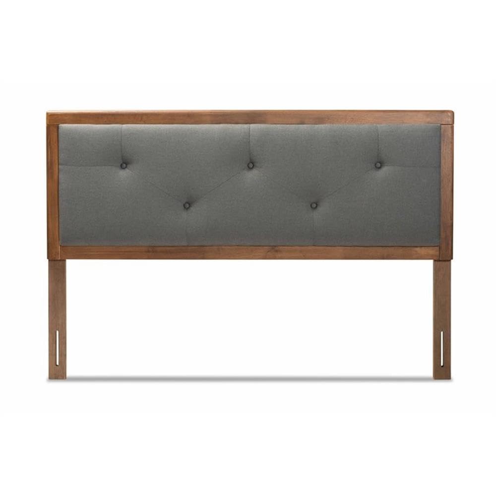 Baxton Studio Abner Modern and Contemporary Transitional Dark Grey Fabric Upholstered and Walnut Brown Finished Wood Queen Size Headboard