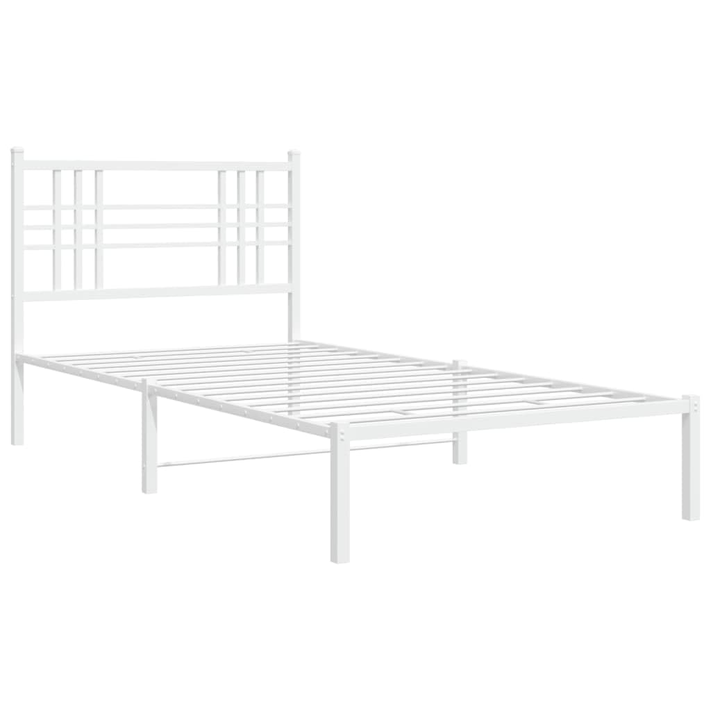 vidaXL White Metal Bed Frame-Single Size with Headboard-Modern Steel Construction-Powder-Coated-81.5&quot; x41.3 x35.4