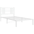 vidaXL White Metal Bed Frame-Single Size with Headboard-Modern Steel Construction-Powder-Coated-81.5" x41.3 x35.4