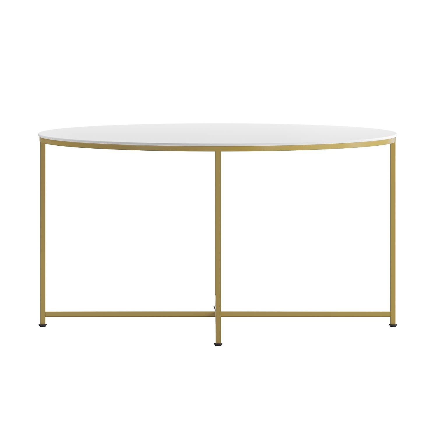 Flash Furniture Hampstead Collection Coffee Table - Modern White Finish Coffee Table - Crisscross Brushed Gold Frame