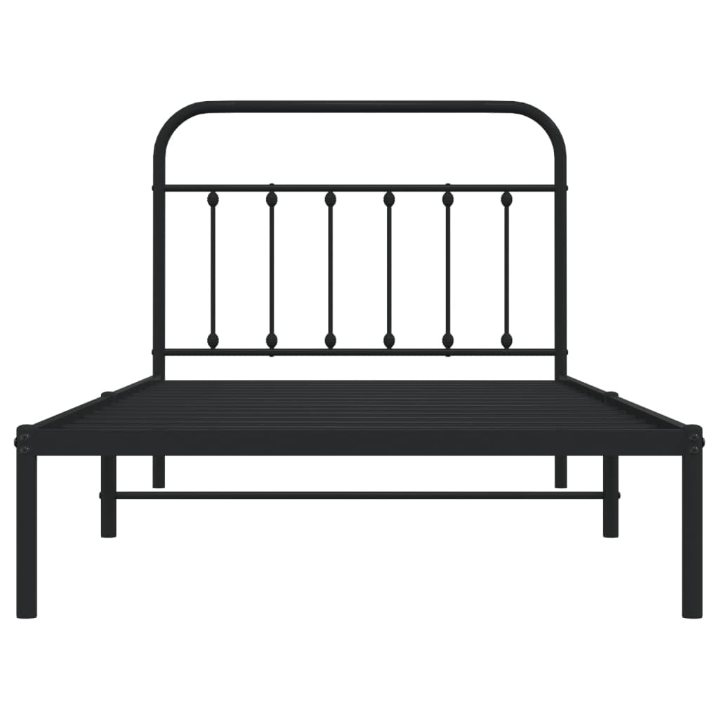 vidaXL 12 Inch Twin XL Metal Bed Frame with Headboard, No Box Spring Needed, Noise Free Platform Bed Frame with Steel Slats, Easy Assembly, Under Bed Storage, Minimalist, Black