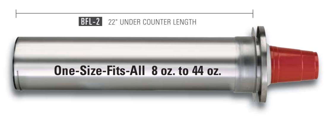 Dispense-Rite Bfl-2 In-Counter Cup Dispenser, Fits 8 Oz. To 24 Oz. Cups, Stainless Steel, 2 Spring, 22'' Length, One Size Fits A