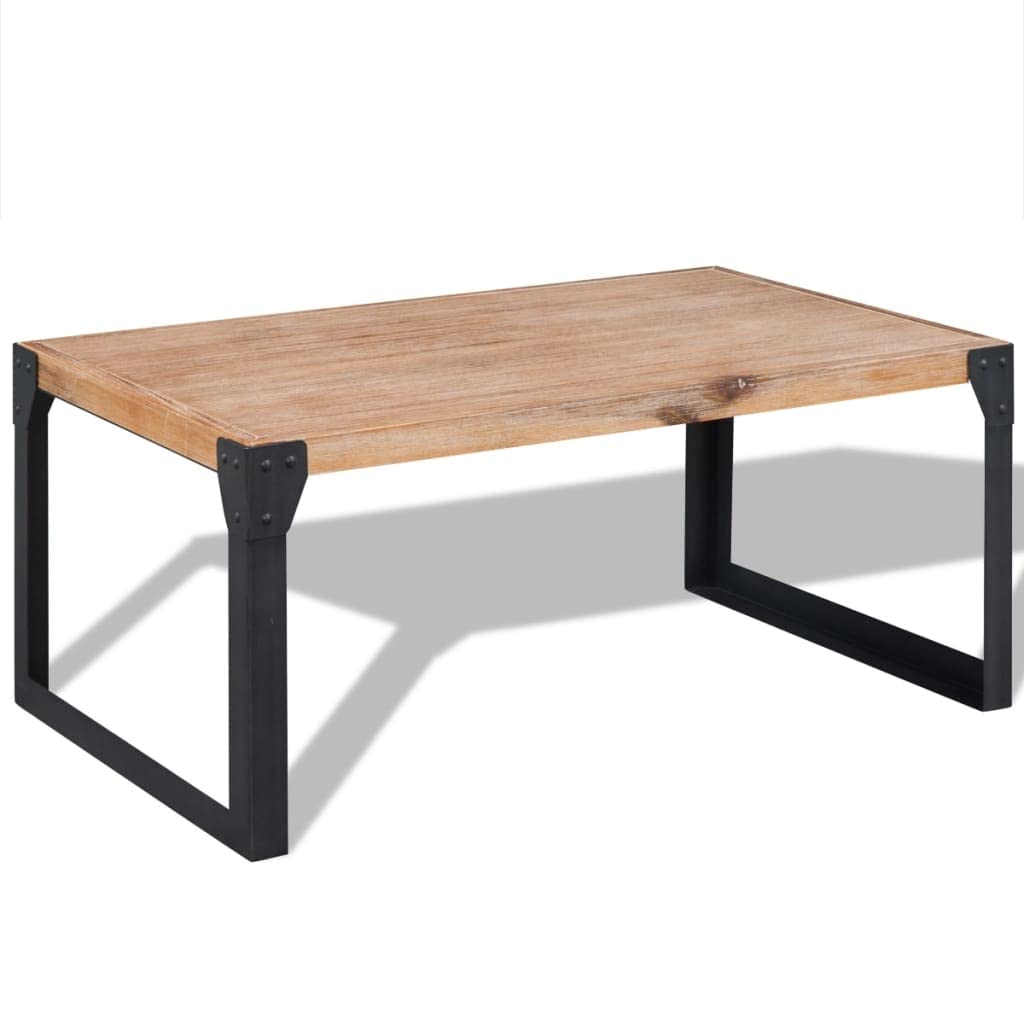 vidaXL Solid Acacia Wood Coffee Table with Steel Legs