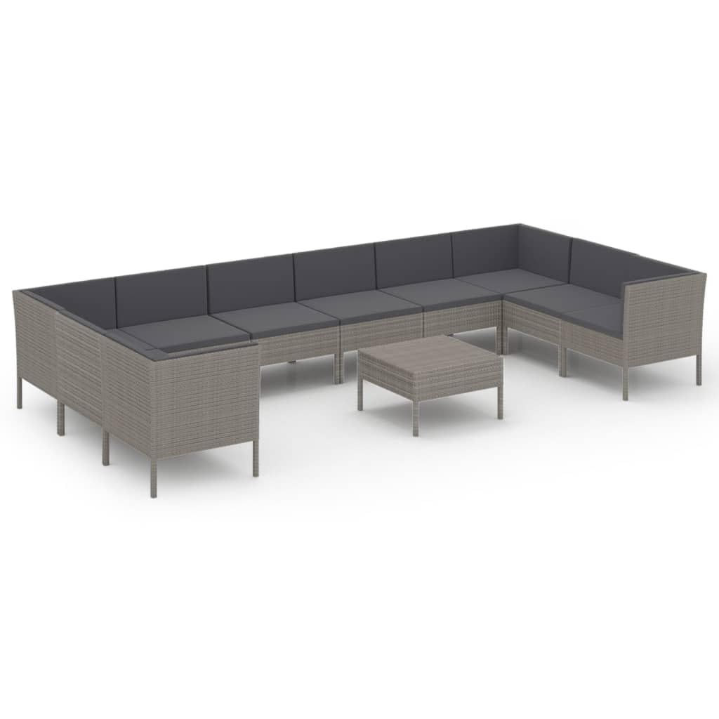 vidaXL Patio Lounge Set 11 Piece, Patio Furniture Set for Outside, Sectional Sofa with Cushions, Sofa, Farmhouse Modern, Poly Rattan Gray