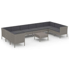 vidaXL Patio Lounge Set 11 Piece, Patio Furniture Set for Outside, Sectional Sofa with Cushions, Sofa, Farmhouse Modern, Poly Rattan Gray