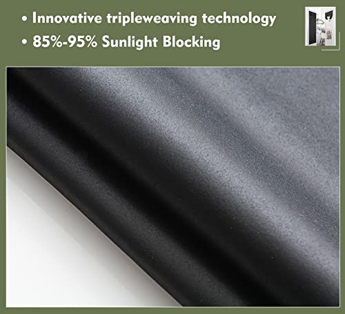 Pi Blackout Curtain Panel 63 Inches Long,Sound Reducing Thermal Insulated Light Blocking Grommet Window Curtains For Living Room/Bedroom 1 Panel (Black, W52Xl63)