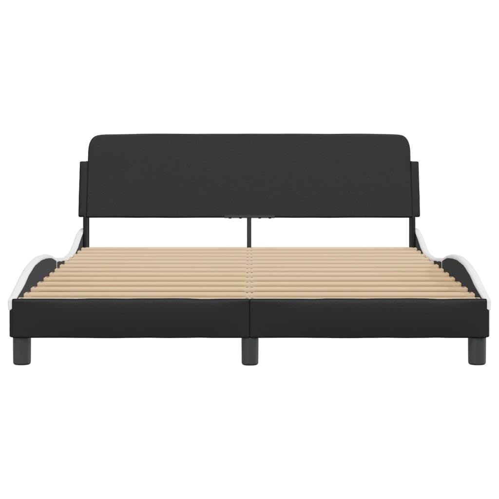 vidaXL Queen Bed Frame with Headboard - Black/White Faux Leather, Modern Design, Sturdy Legs & Plywood Slats, 85.8"x61.8"x29.3"