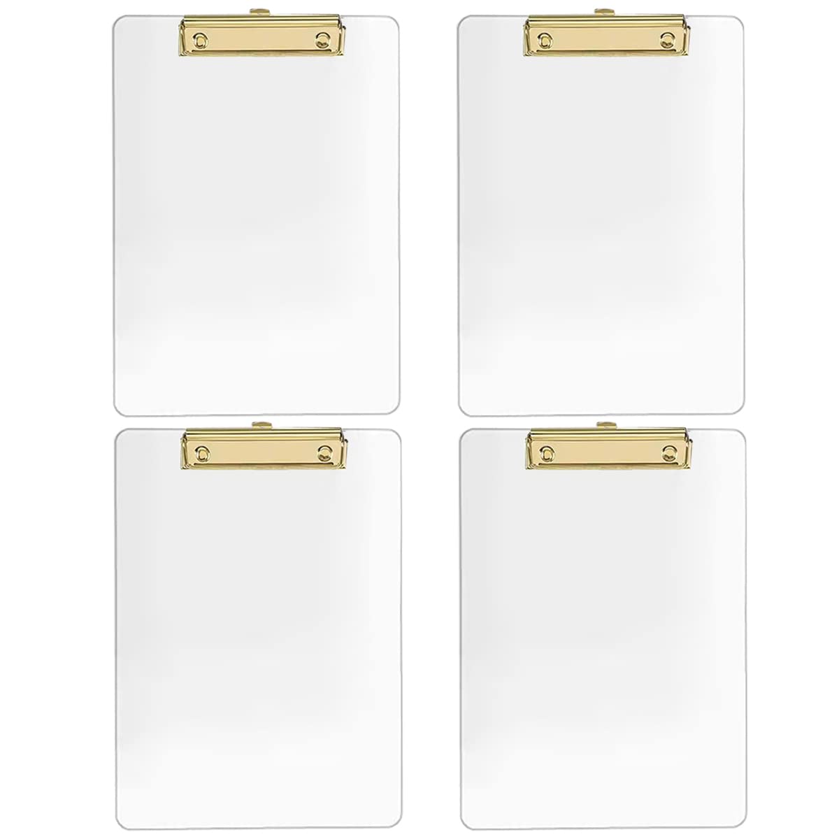 Jiari 4 Pack Clear Acrylic Office Clipboard A4 Letter Size 8.6' X 12.2' (Gold 4 Pack)