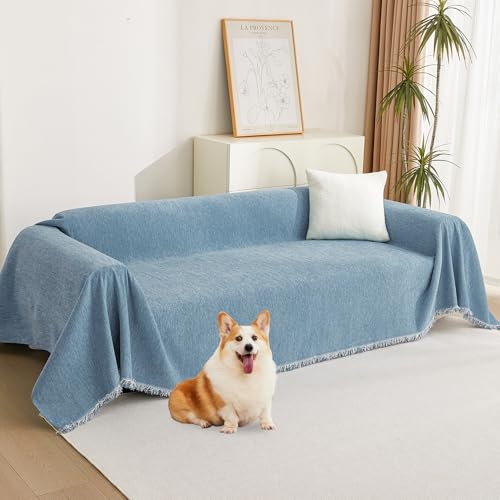 Mysky Home Dog Couch Cover Sofa Covers Sectional Couch Covers For 2 Cushion Couch Sofa Chenille Couch Cover Bedroom Futon Couch Cover L Shape Sofa Cover Pet Couch Cover, 71' X 118', Dark Blue
