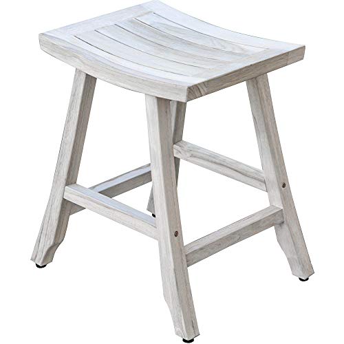 HomeRoots Compact Curvilinear Teak Shower Outdoor Bench in Driftwood Finish