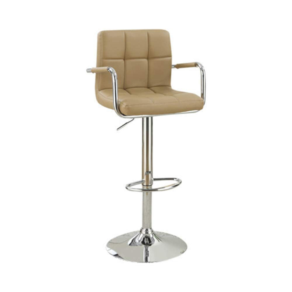 Benjara Arm Chair Style Bar Stool With Gas Lift Brown And Silver Set of 2,