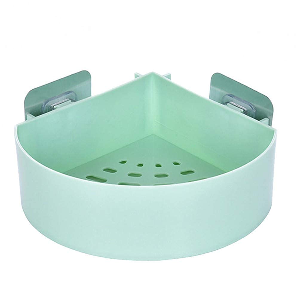 Medigo Wall Mount Storage Corner Shelf Bathroom Kitchen Rack Self Adhesive Shower Caddy Plastic Triangle Basket (1 Bathroom Corn