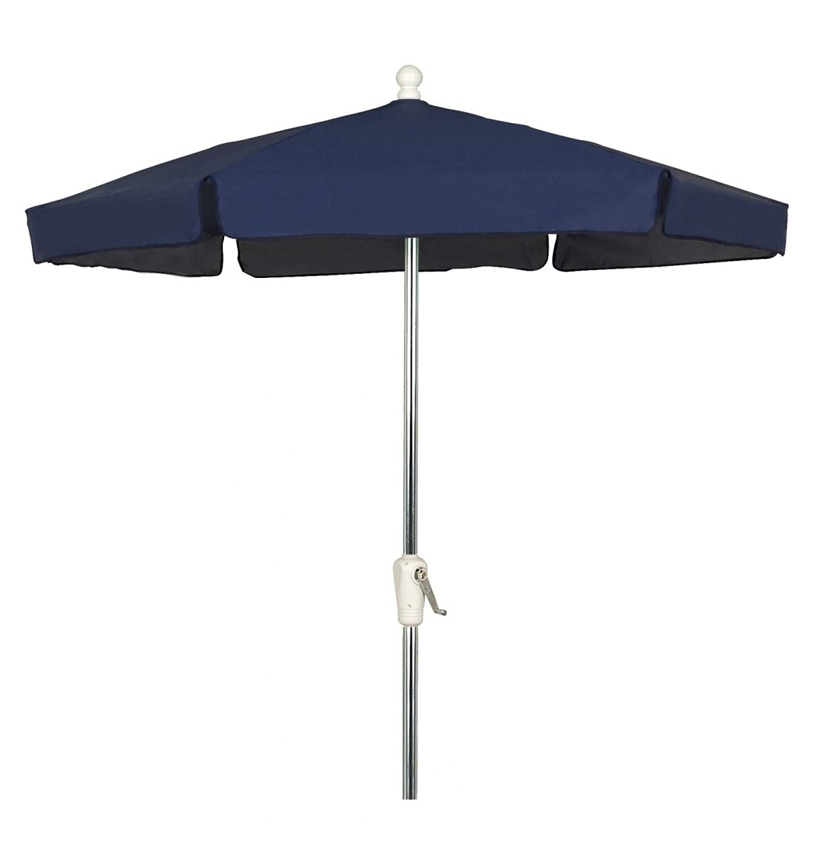 Fiberbuilt 7.5' Hex Garden Patio Umbrella 6 Rib Push Up Bright Aluminum with Navy Blue Vinyl Coated Weave Canopy