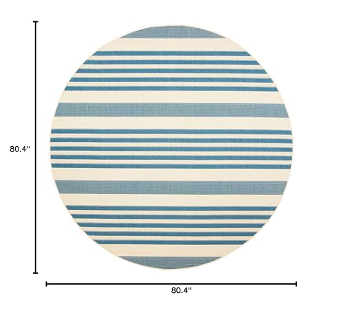 Safavieh Courtyard Collection 6'7'' Round Beige/Blue Cy6062 Stripe Indoor/ Outdoor Waterproof Easy-Cleaning Patio Backyard Mudro