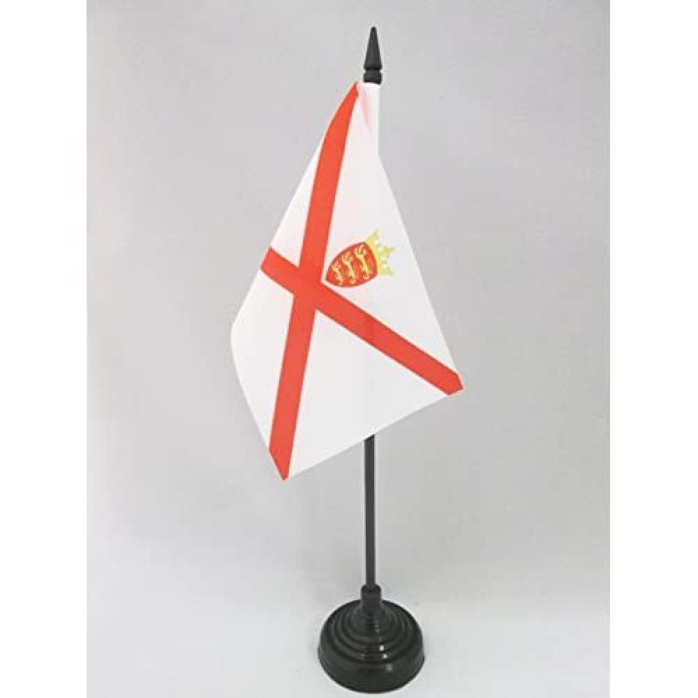 Jersey Table Flag 4' X 6' - English - England Desk Flag 15 X 10 Cm - Black Plastic Stick And Base - Az Flag