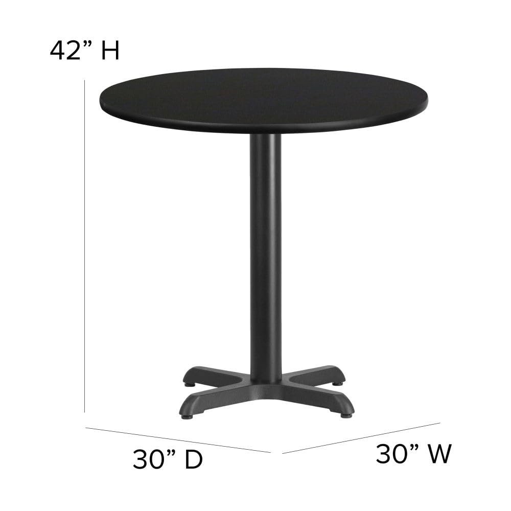 Flash Furniture 30'' Round Black Laminate Table Set with X-Base and 4 Ladder Back Metal Barstools - Black Vinyl Seat