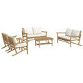 vidaXL Bamboo Patio Lounge Set - 5 Piece Outdoor Furniture with Cream White Cushions, Comfortable Seating Experience, Practical Garden Sofa Set with Sturdy Table