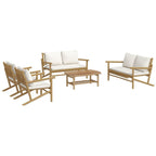 vidaXL Bamboo Patio Lounge Set - 5 Piece Outdoor Furniture with Cream White Cushions, Comfortable Seating Experience, Practical Garden Sofa Set with Sturdy Table