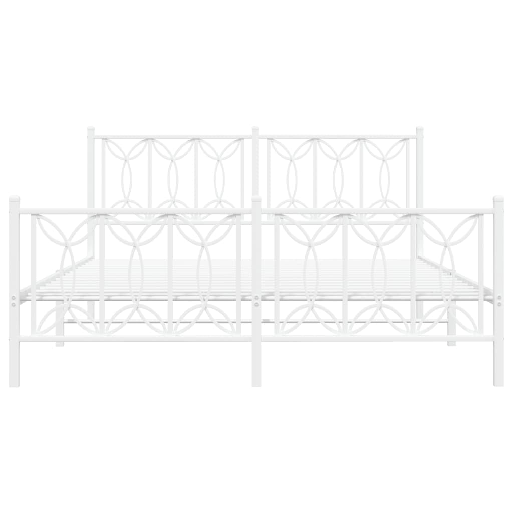 vidaXL Metal Bed Frame with Headboard/Footboard - Double Bed 59.1&quot;x78.7&quot; - Classic White Steel Mattress Support