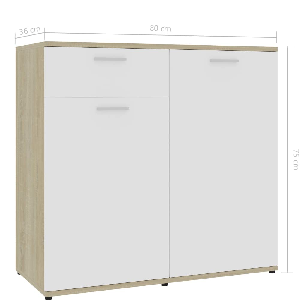 vidaXL Sideboard, Sideboard Cabinet Commode, Storage Sideboard with 2 Doors, Storage Side Cabinet, Scandinavian, White and Sonoma Oak Engineered Wood