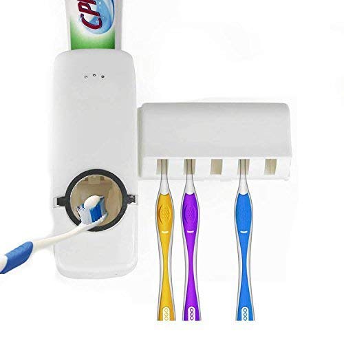 GION 5 Toothbrush Holder with Toothpaste Dispenser Dust Proof Toothbrush Storage Rack Holder for Bathroom (1Pcs)