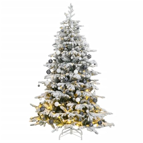 vidaXL Artificial Hinged Holiday Tree - 70.9&quot; Christmas Tree with 300 LEDs, Decorative Ball Set, Realistic PE Tips, Easy Assembly, Stable Metal Stand