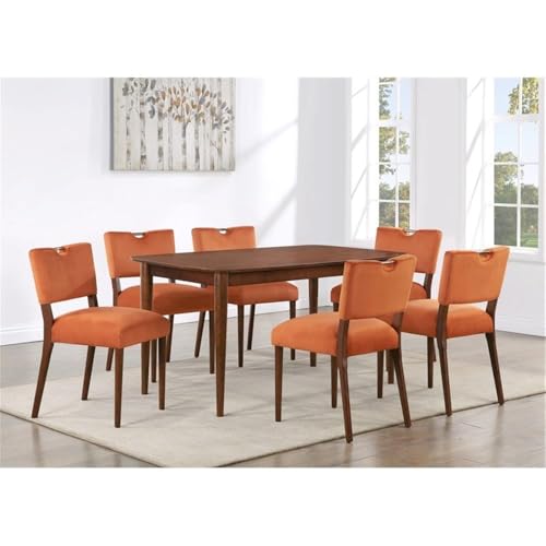 Comfort Pointe Bonito Burnt Orange Velvet 7-Piece Dining Set in Walnut Wood Finish