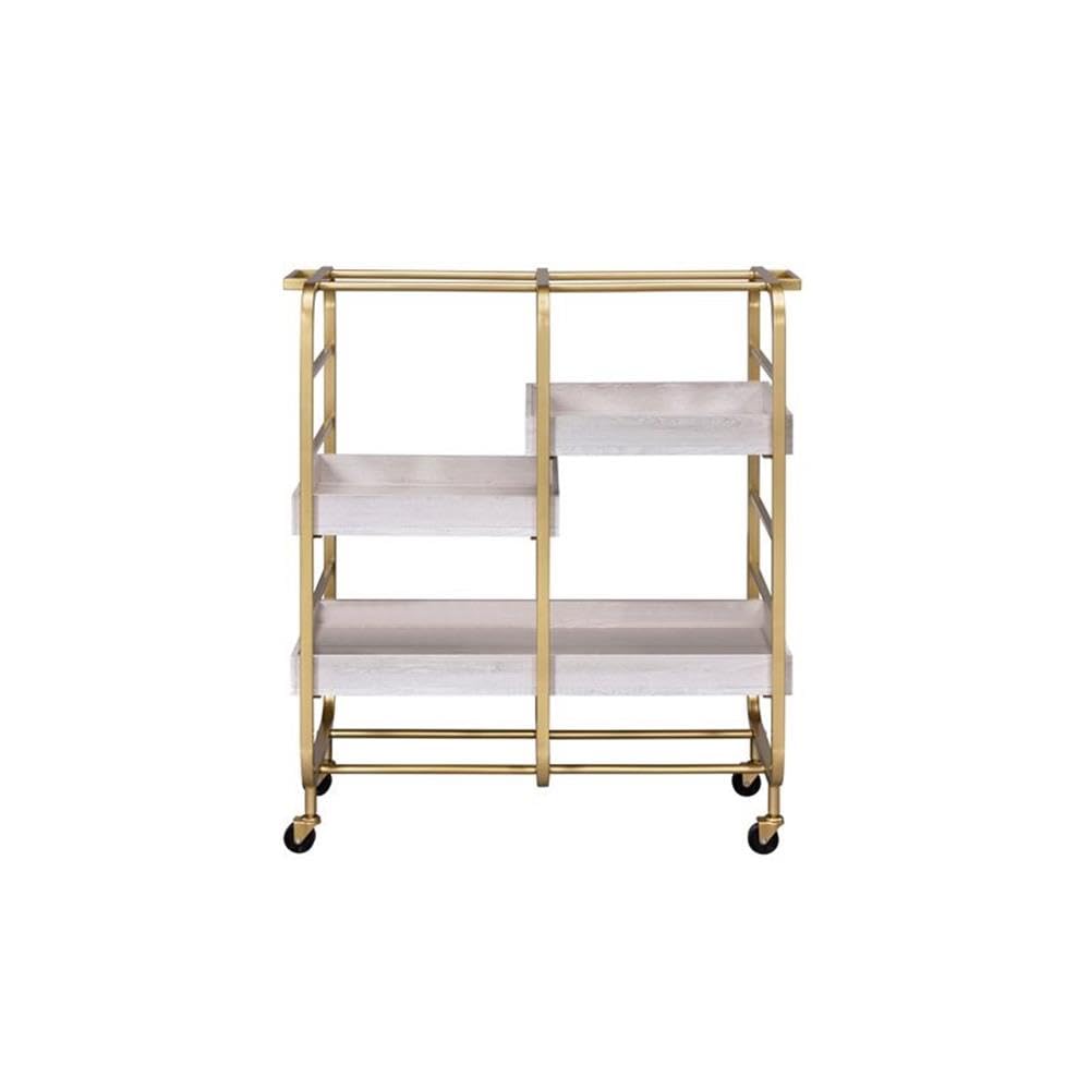 Acme Vorrik Serving Cart In Gold & White-Washed