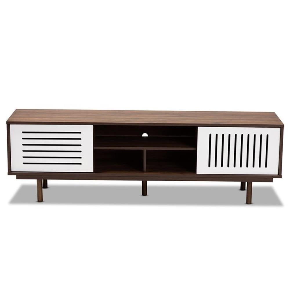 Baxton Studio Meike Mid-Century Modern Two-Tone Walnut Brown and White Finished Wood TV Stand