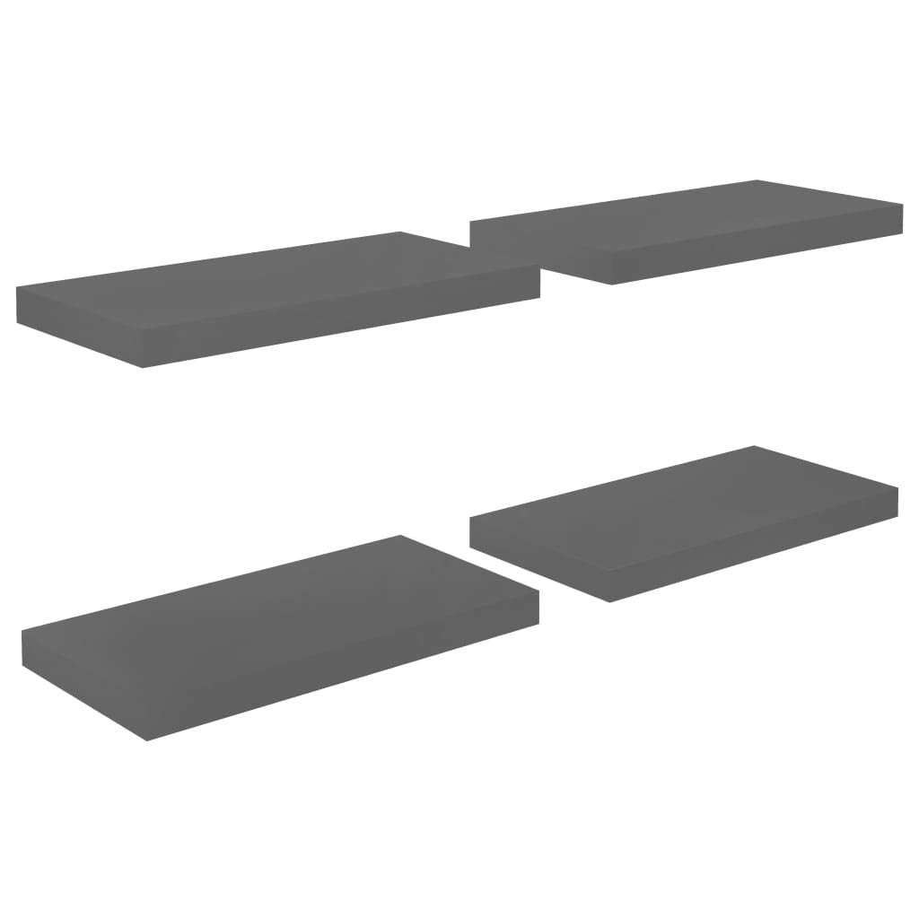 vidaXL Floating Wall Display Shelves - Set of 4, High Gloss Gray, Honeycomb MDF with Metal Frame - Invisible Mounting System - 19.7”x9.1”x1.5” - Modern Home Decor