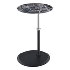 Lilola Home Orbit End Table with Height Adjustable Black Marble Textured Glass Top