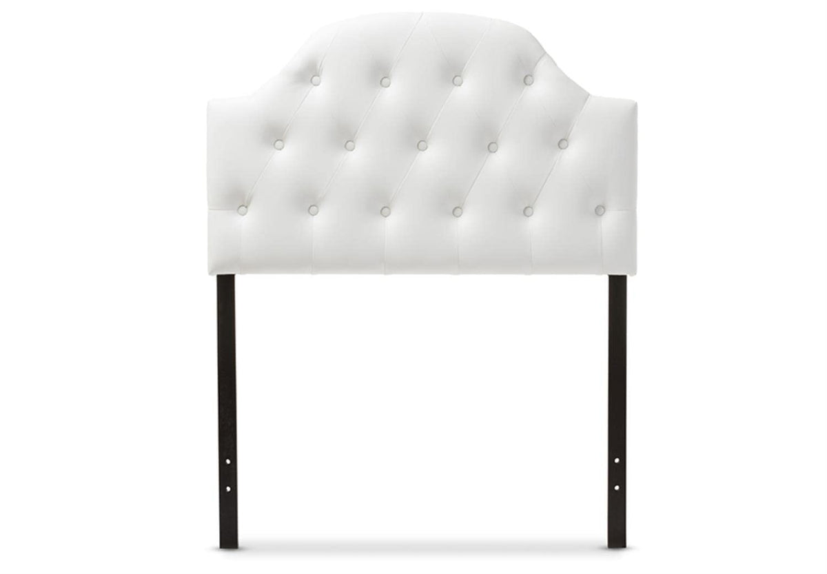 Baxton Studio Morris Modern and Contemporary White Faux Leather Upholstered Button-Tufted Scalloped Twin Size Headboard