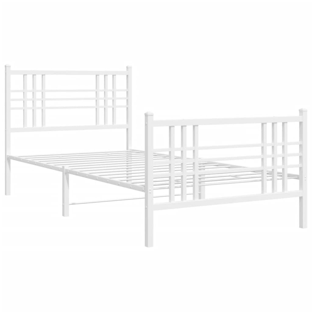 vidaXL Steel Single Bed Frame - White 39.4x78.7 with Headboard, Footboard & Underbed Storage, Bedroom Furniture