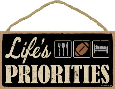 SJT ENTERPRISES, INC. Life's Priorities (Football) 5' x 10' Primitive Wood Plaque Sign (SJT94494)