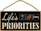SJT ENTERPRISES, INC. Life's Priorities (Football) 5' x 10' Primitive Wood Plaque Sign (SJT94494)