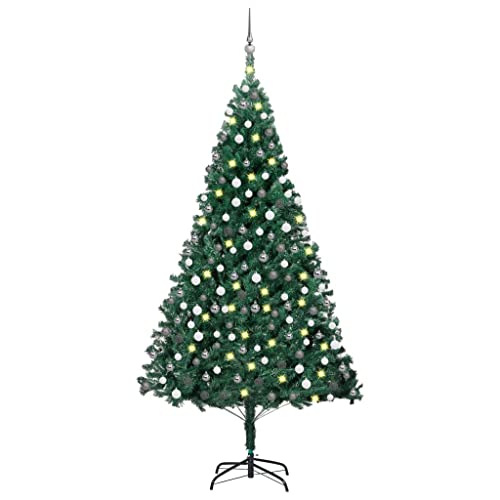 vidaXL Artificial Christmas Tree with LEDs&Ball Set Home Garden Indoor Outdoor Holiday Xmas Tree Seasonal Ornament Decoration Green