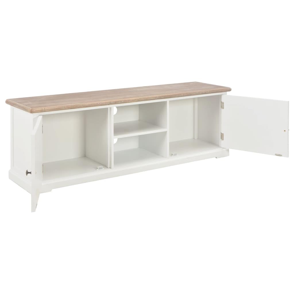 vidaXL TV Stand | Solid Paulownia Wood and MDF | Modern Farmhouse Design | Easy Cable Management | Adequate Storage Space | Easy Assembly | White and Brown
