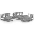 Vidaxl Solid Pinewood Patio Lounge Set 10 Piece Outdoor Garden Terrace Yard Furniture Wooden Modern Lounge Sofa Set Seat Seating Gray