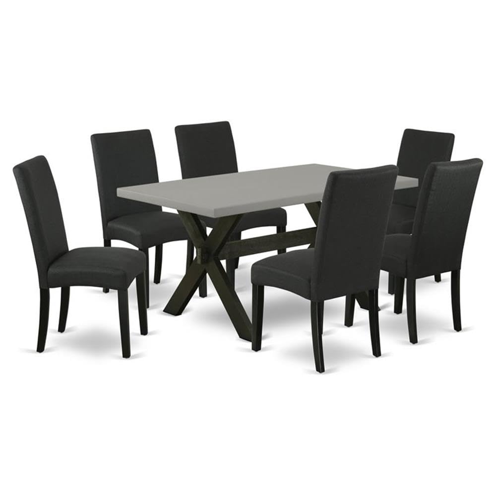 East West Furniture X696Dr124-7 7 Piece Dining Set Consist Of A Rectangle Dining Room Table With X-Legs And 6 Black Color Linen Fabric Upholstered Chairs, 36X60 Inch, Multi-Color