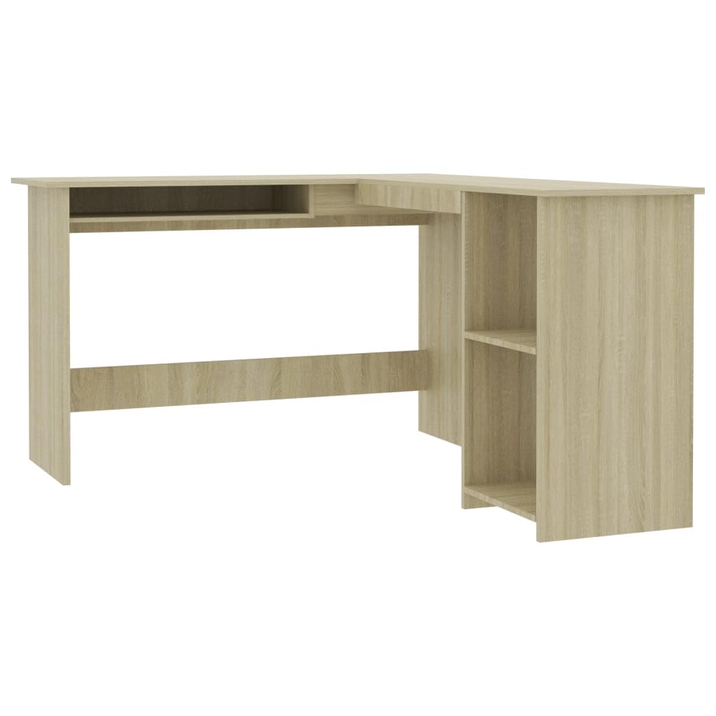 vidaXL Modern Corner Desk with Keyboard Tray and Open Shelves - 47.2&quot; x 55.1&quot; x 29.5&quot; - Engineered Wood - Sonoma Oak