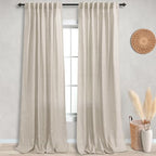 Koufall Linen Back Tab Rod Pocket Linen Sheer Curtains For Living Room 52X102 Inches Long
