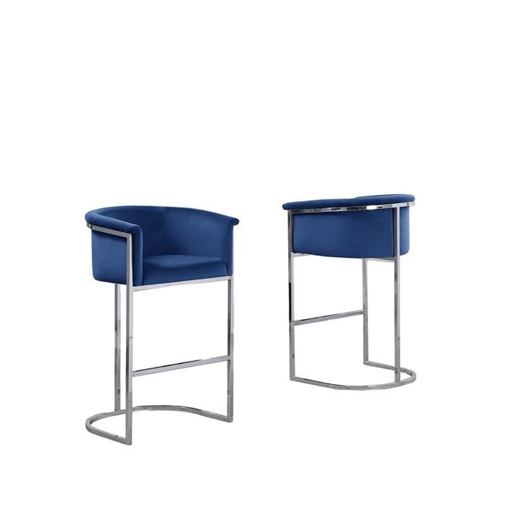 Bar Stools (Single) Navy Blue Velvet with Silver Iron Frame