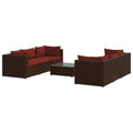 vidaXL 7-Piece Outdoor Lounge Set with Cushions, Poly Rattan Patio Furniture Set with Modular Design, Water-Resistant PE Rattan and Powder-Coated Steel Frame, Brown with Cinnamon Red Cushions